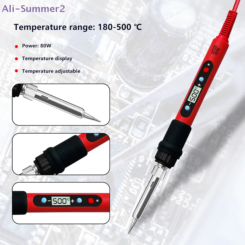

{Summer2} Digital LCD Display Soldering Iron 80W With ON/OFF Switch Ceramic Heater Soldering Tips Adjustable Temperature Welding