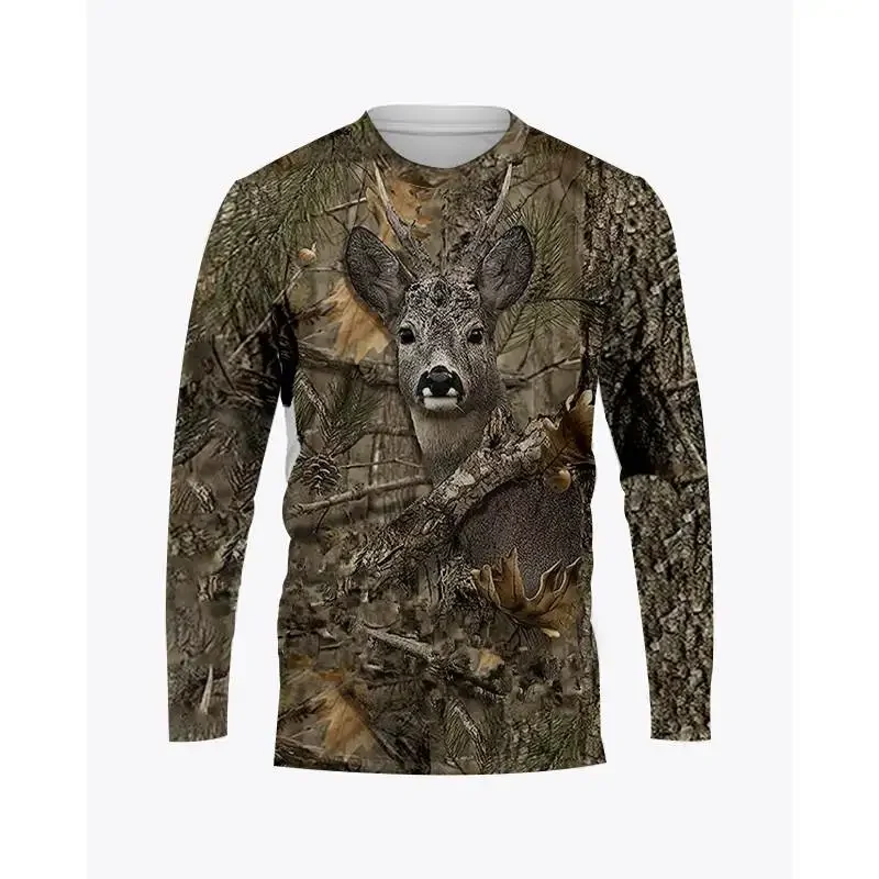 Camouflage Hunting Animals T-Shirts 3D Print Men  Long Sleeve T Shirt Oversized Harajuku Pullovers Kids Tees Tops Clothing