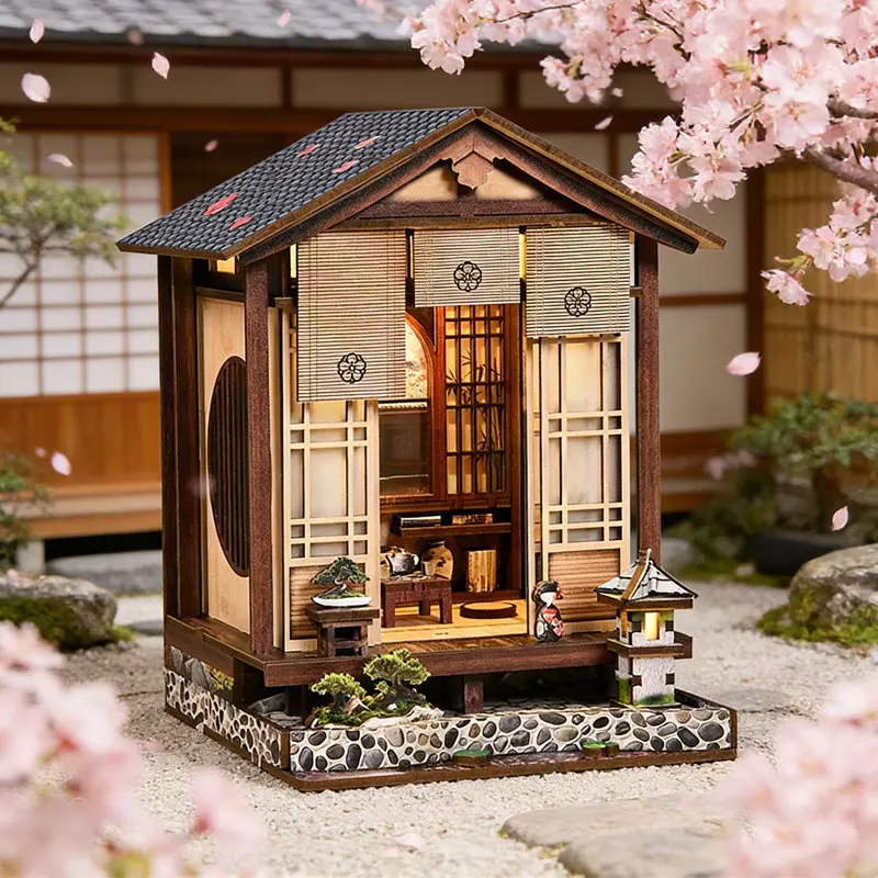 

Wooden Mini House Model Kit DIY Architecture Dollhouse with LED Light 3D Puzzle Model Toys Home for Collectors & Kids Ideal Gift