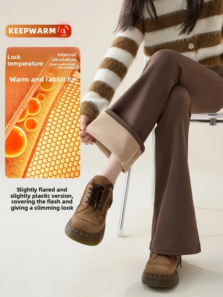 

High Waist Fce Lined Extended Length Yoga Pants Women's Fitn Trousers Warm Slimming ark Bite Bootcut Materni Pants