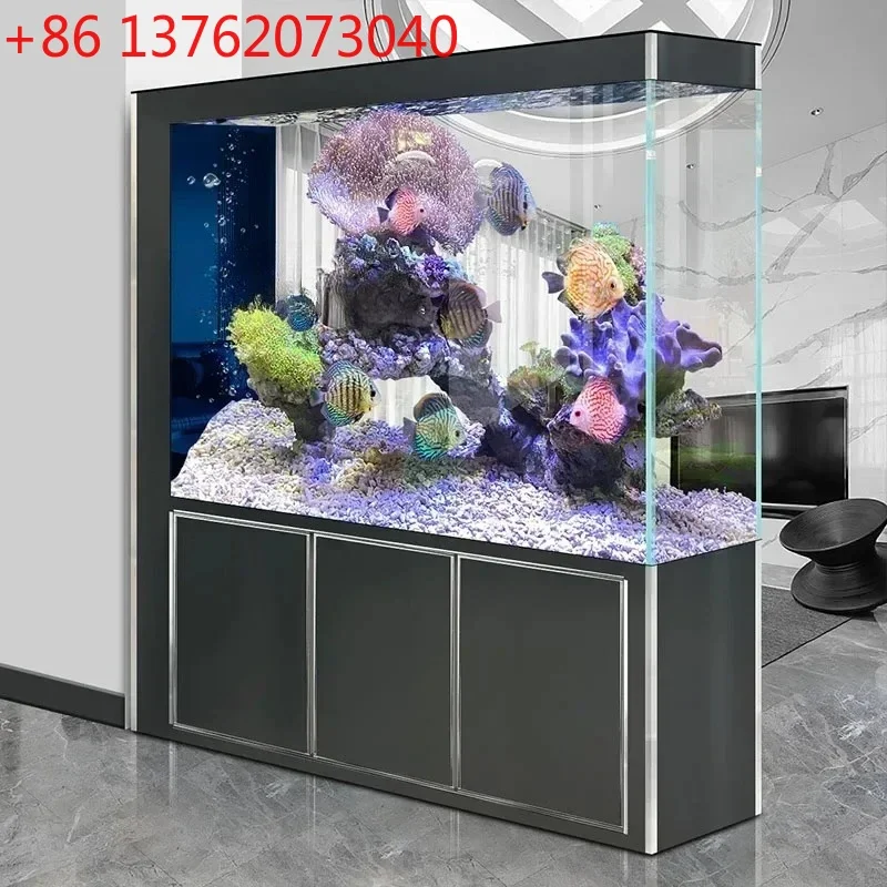 

ecological water-free household screen partition aquarium bottom filter Ultra-white glass fish tank living room large