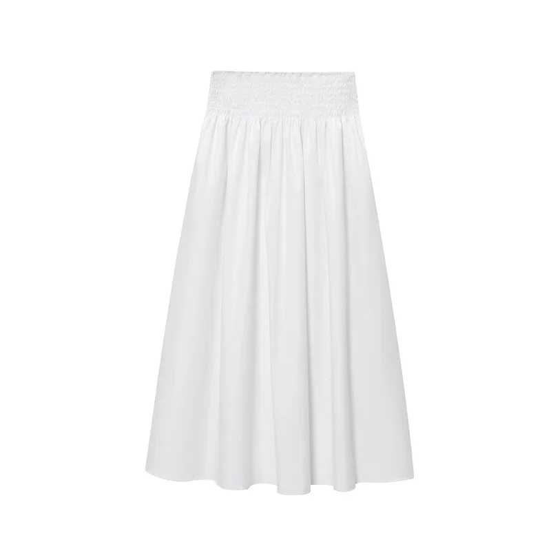 

Women's Skirt 2025 New European and American Style Solid Color Poplin Long Skirt Summer Women's Casual Midi Skirt