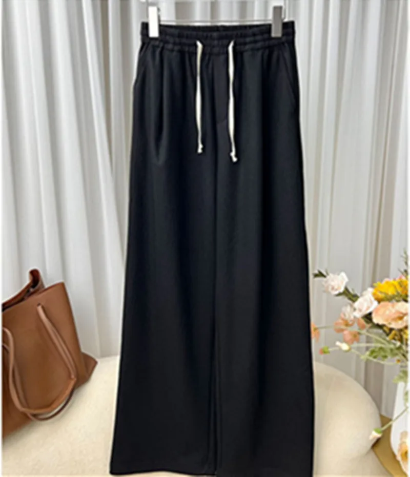 Autumn New Wool Blended Casual All-match Stand-up Cut Loose Strap Loose Waist Lace-up Casual Trousers for Women