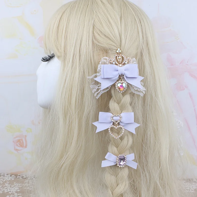 Kawaii Lo Bow Hair Accessrespiration, Médiateur dress for Girls, Sweet Cute Bow, Crown, bal inestone Side réinitialisation, Lolita Lace Hairpin, Women's réinitialisation