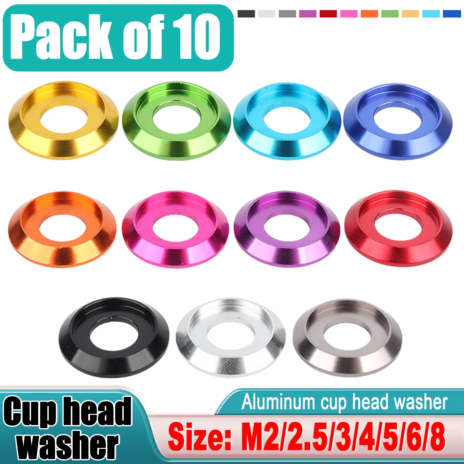

10pcs M2 M2.5 M3 M4 M5 M6 M8 colourful Aluminum cup head washer for button head ISO7380 screw