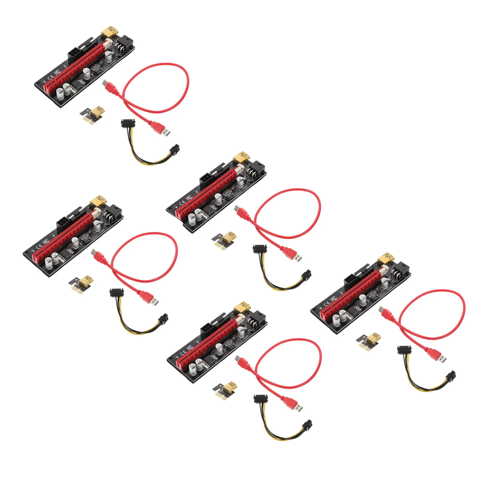 5Sets Pci-E 1X to 16X Extender Riser Adapter with 6Pin 12V Dc-Dc Power Supply GPU Mining Stable Solid Capacitor Shielded Cable