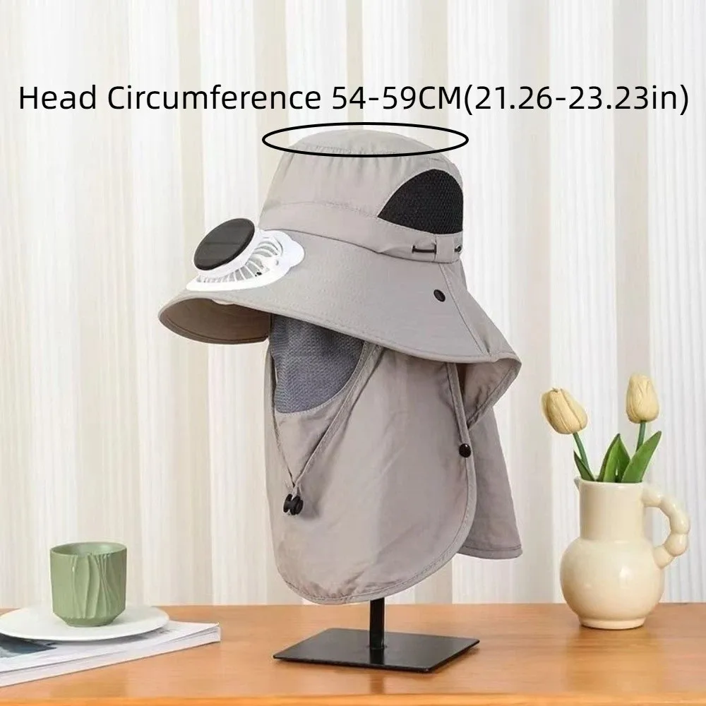Portable Solar Rechargeable Fan Hat Adjustable with Face Cover Fishing Sun Shading Hat Long-lasting 1000mA Wide Brim Fan Hat view 6