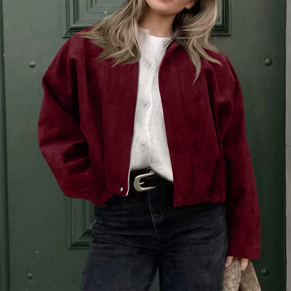 

Comfortable And Breathable Women'S Solid Color Fashionable Bat Sleeve Long Sleeved Zipper Casual Top Pilot Jacket Jacket