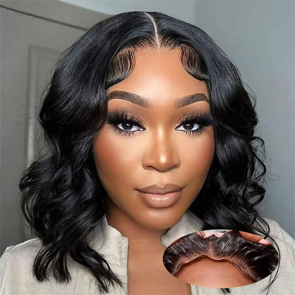 

Парик-боб 4X4 Body Wave, без клея, с кружевной передней частью, из натуральных человеческих волос, для женщин, плотность 180%, предварительно вычесанный, короткий боб, натуральный цвет