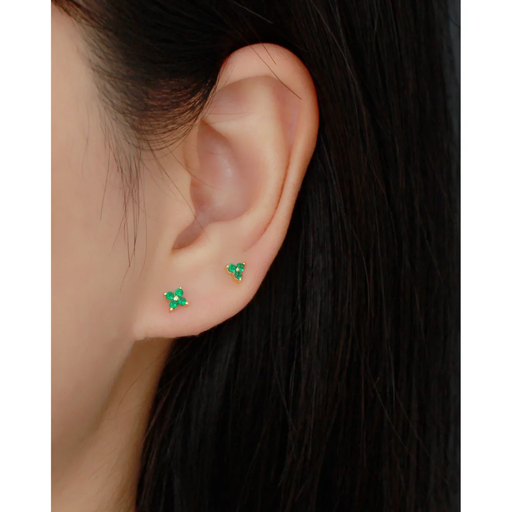 925 Sterling Silver European and American Four-Leaf Clover Zircon Colorful Flower Versatile Fashion Lady High-End Accessories