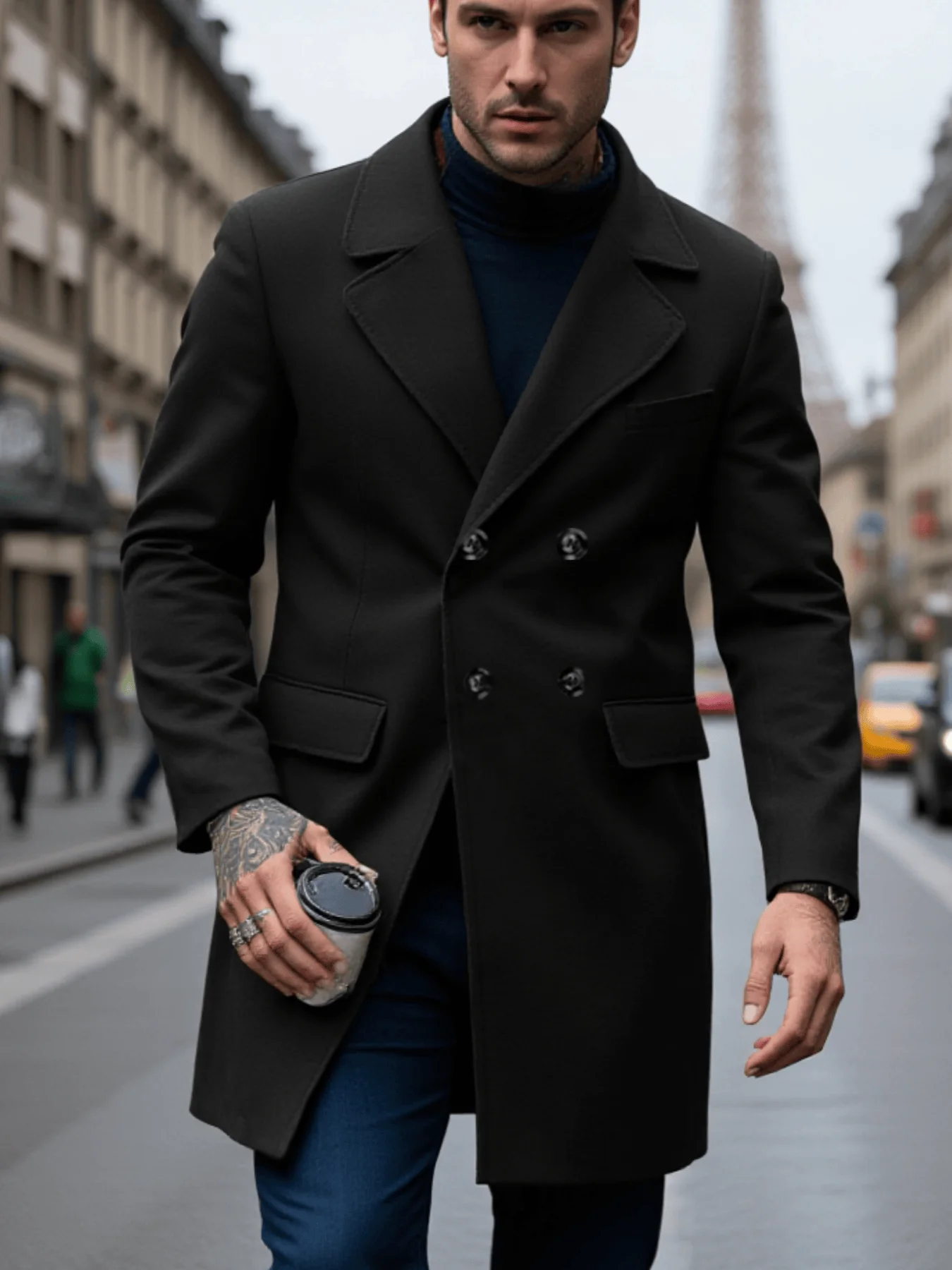 

Зимний двубортный шерстяной плащ, утолщенная ветрозащитная теплая ткань, британский ретро-стиль для деловых поездок, повседневная одежда