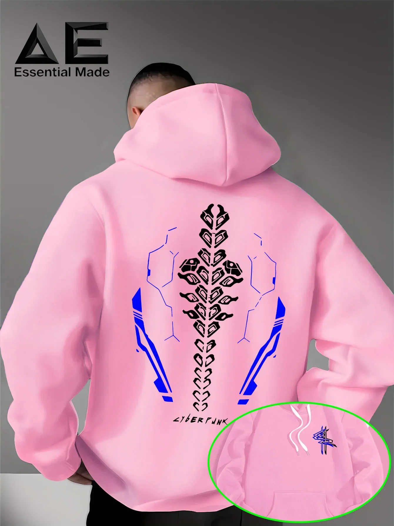 Unisex Cyberpunk Tech Mechanical Skeleton Back Print Hoodie Chest Small Logo Casual Street Loose Pullover Sweatshirt Autumn