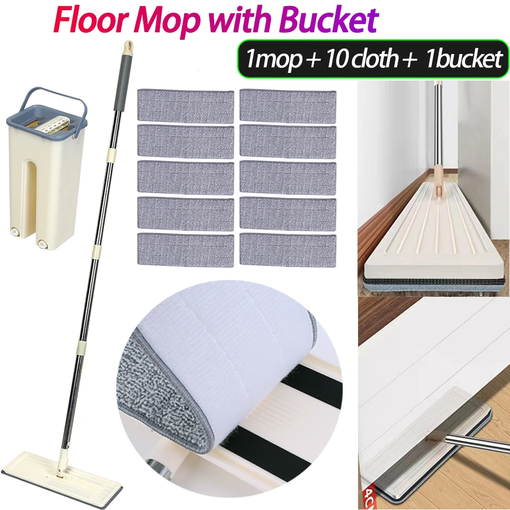 

Floor Mop Microfiber Squeeze Mops Cloth Water Absorption Squeeze Cleaning Bathroom Mop with Bucket Home Kitchen Cleaner