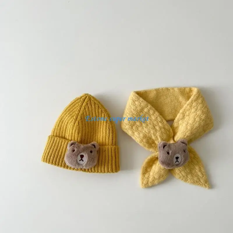 

090B Winter Hat Neck Scarf Set for Infant Neck Cover Neckerchief Beanie Bonnet Cap