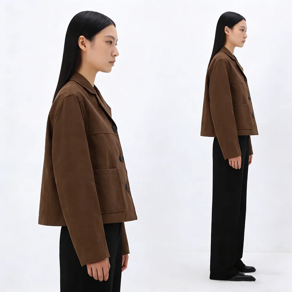 

Новая женская укороченная замшевая куртка осенней коллекции 2026: модная, элегантная, приталенная, универсальная