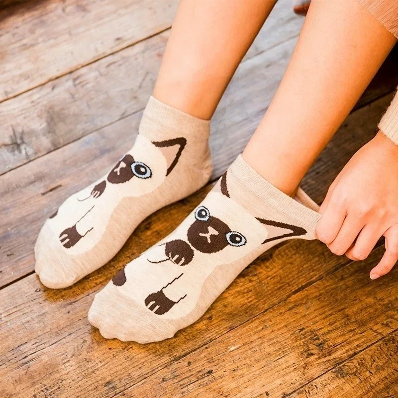 1-10pairs Vrouwen Cartoon Sokjes Leuke Animal Design Katoenen Korte Sokken voor Lente Zomer Kawaii Ademende Casual Kousen