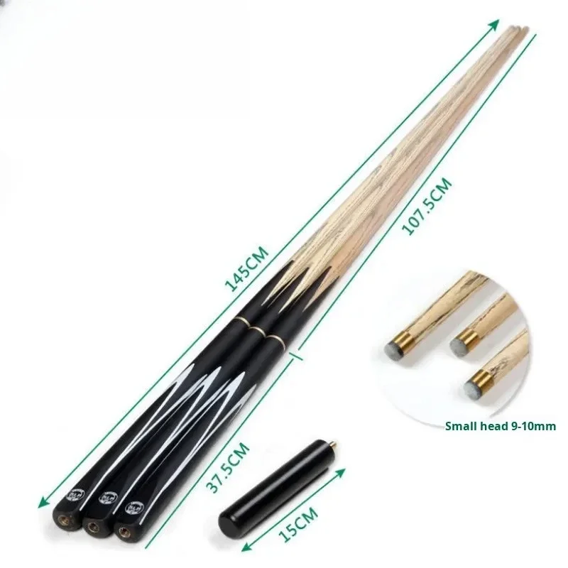 Black Chinese style eight or nine ball cue stick, small head snooker double section cue stick