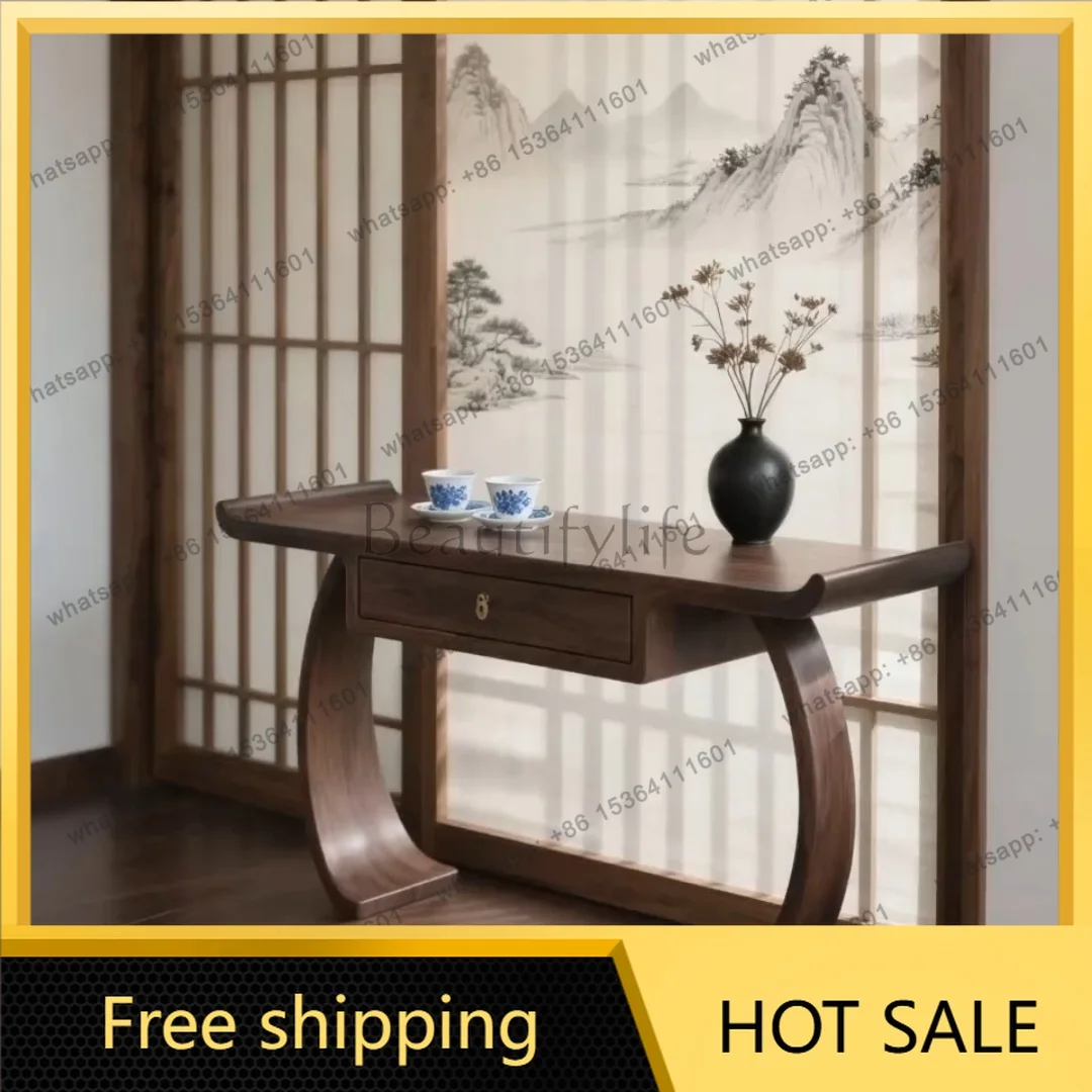 YJ New Chinese-style North American black walnut home entrance table, solid wood strip case, front door cabinet, high-end furnit