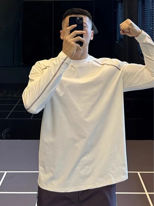 

Large Size Men's T-irt Long Sve oulder Insertion Sweat Absorbent Loose Fit Casual Early Autumn Color Blo Stitching D...