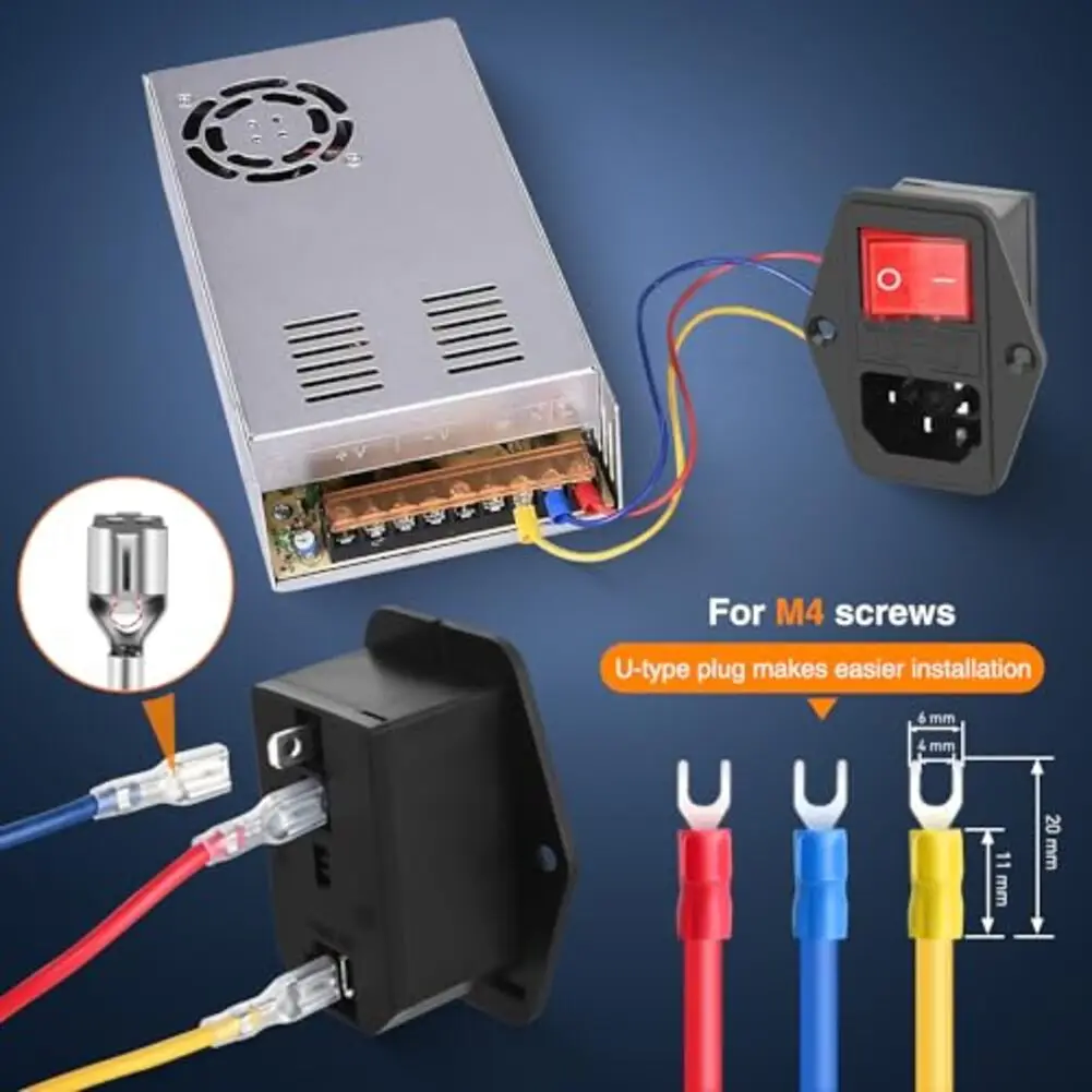 2PCS 10A 250V AC Power Socket Module 3-Pin Switched Power Socket Module With Built-in Fuse Rocker Switch Power Tool Parts