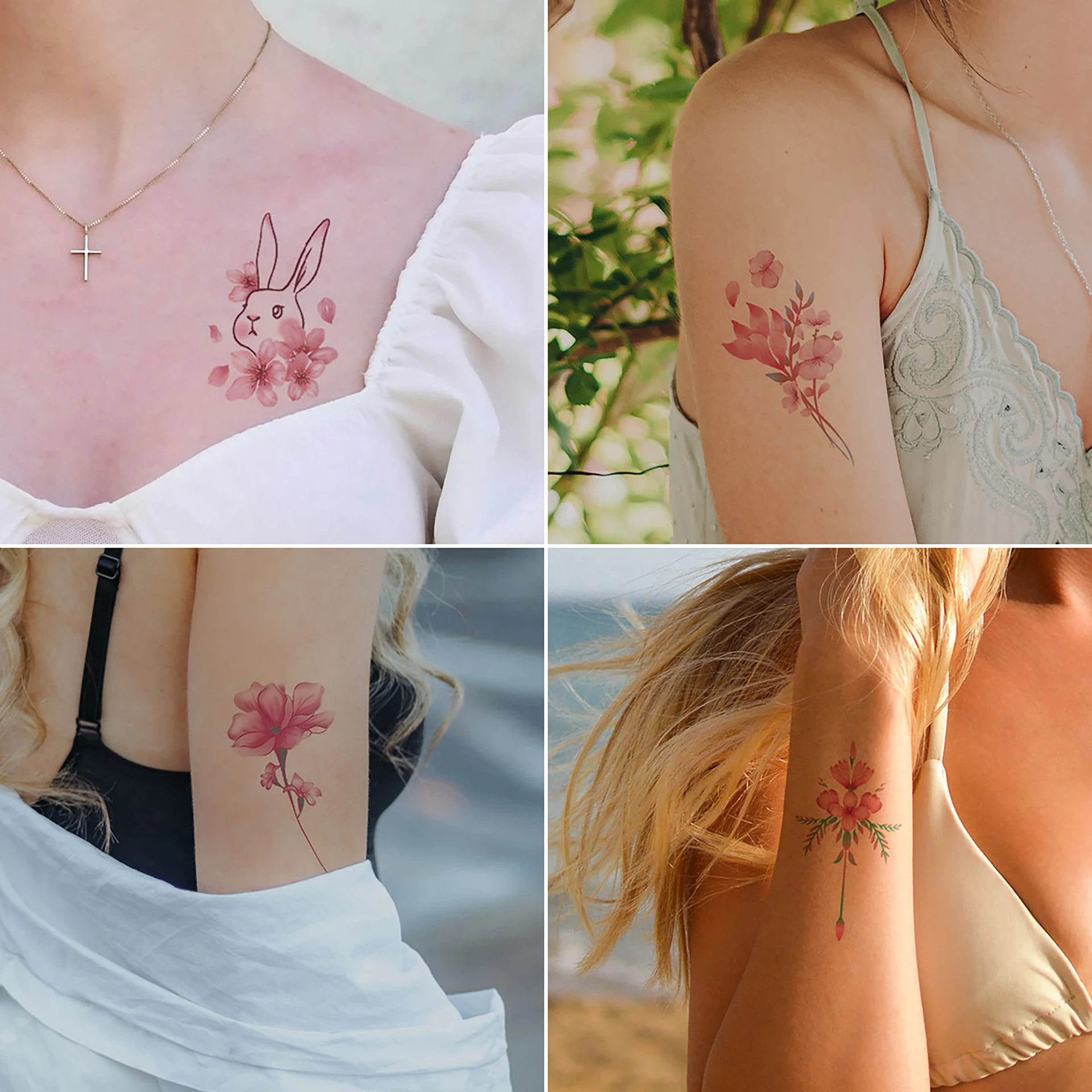 30Pcs Cherry Blossom Flower Pattern Temporary Tattoo Stickers