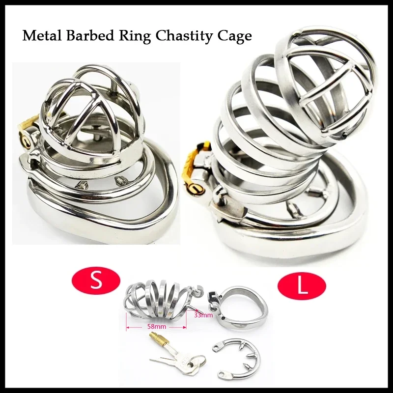 Male Stainless Steel Metal Spiked Ring Chastity Cage Penis Bondage Device Adult Erotic Sex Toys For Man 18+