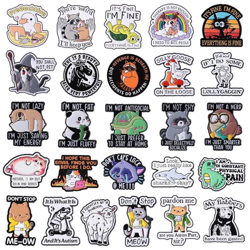Cartoon Tier Zitat Emaille Pin Nette Ente Gans Konto Katze Frosch Metall Broschen Revers Abzeichen Schmuck Geschenke Für Kinder Freunde