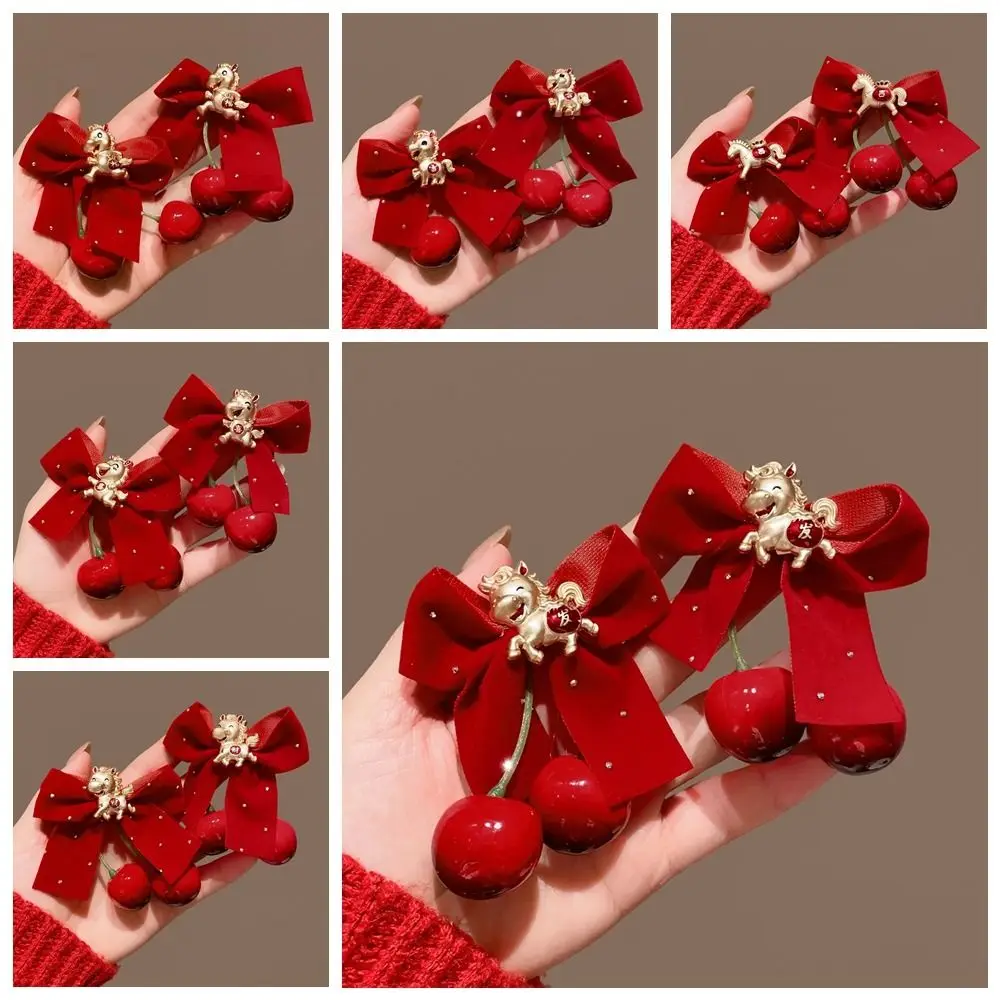 2pcs/set Hanfu Headwear Children's New Year Hairpin Cute Sweet Chinese Style Red Barrettes Tang Suit Horse