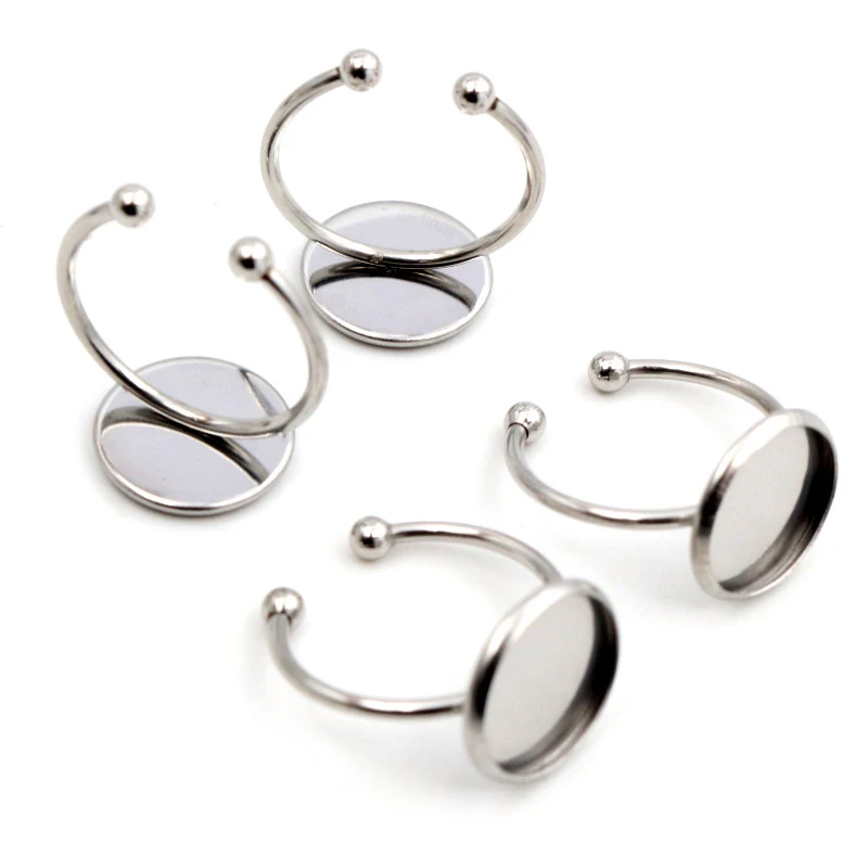 6 8 10 12 14 16 18 20mm Stainless Steel Gold Plated Adjustable Ring Settings Blank Base Fit 6-20mm Glass Cabochon Buttons Bezels
