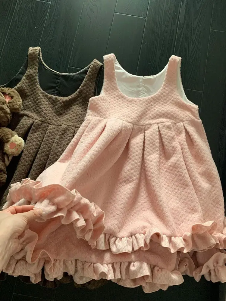 ชุดเดรสโลลิต้าสไตล์ญี่ปุ่นแบบ 2 ชิ้น ชุดสไตล์พรีปปี้ แขนยาวลูกไม้ แต่งโบว์ คอทรงโอ ระบาย คาวาอิ ทรงหลวม เสื้อยืดพับได้ ฤดูใบไม้ร่วง 2025