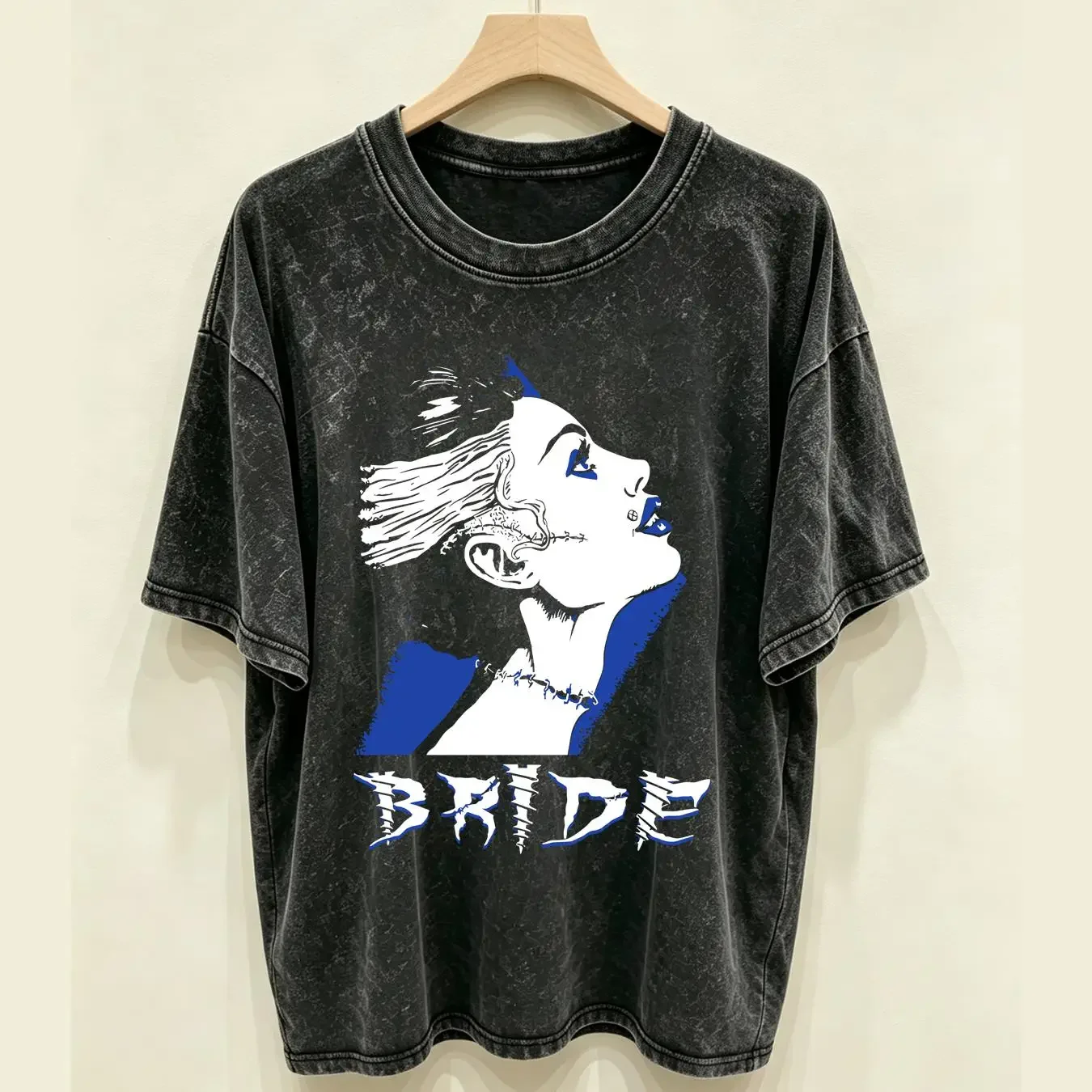 washed T Shirt Bride of Frankenstein Monster Classic Horror Sci Fi Black Cotton long or short sleeves vintage Washed Versatile