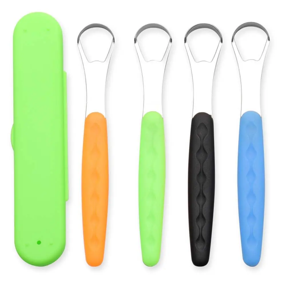 Reusable Fresh Breath With Travel Case Stainless Steel Oral Care Tools Dental Care Tongue Brush Tongue Scraper Tongue  Cleaner