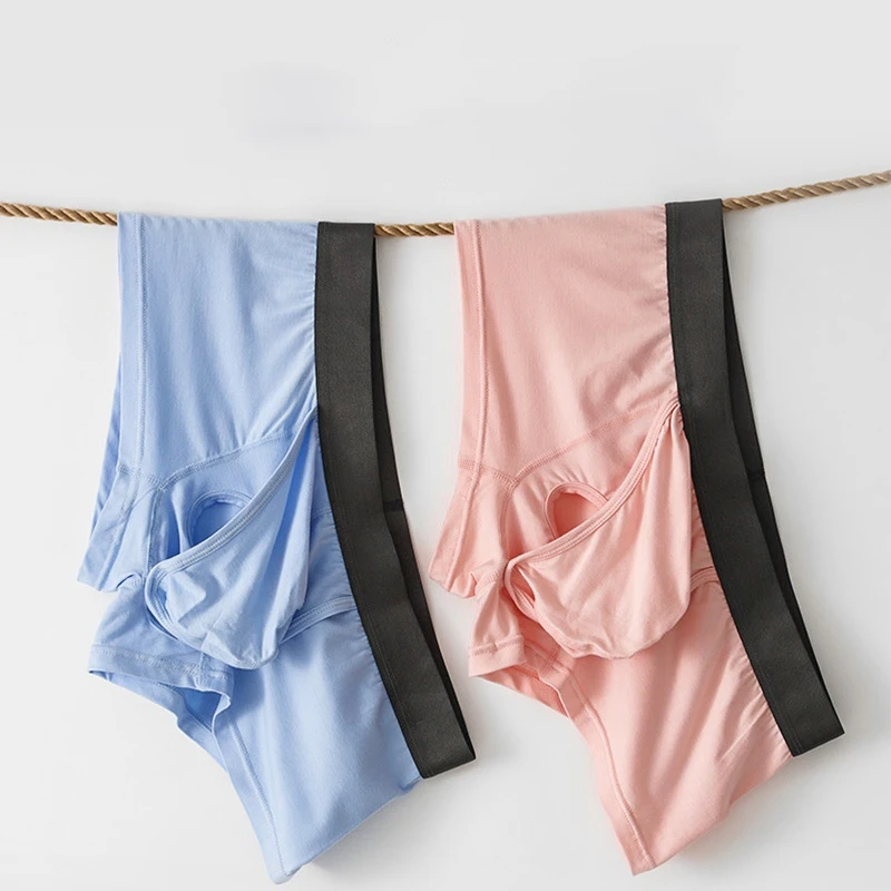 Bamboo Fiber Mid-rise Men Panties Soft Breathable Boxer Short Underwear Homme Male Separate Scrotum Pouch Sexy Underpants Cueca