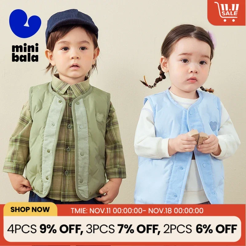 Mini Bala Cute Collarless Down Vest for Boys and Girls Winter New Product Baby Warm Fashionable Down Vest