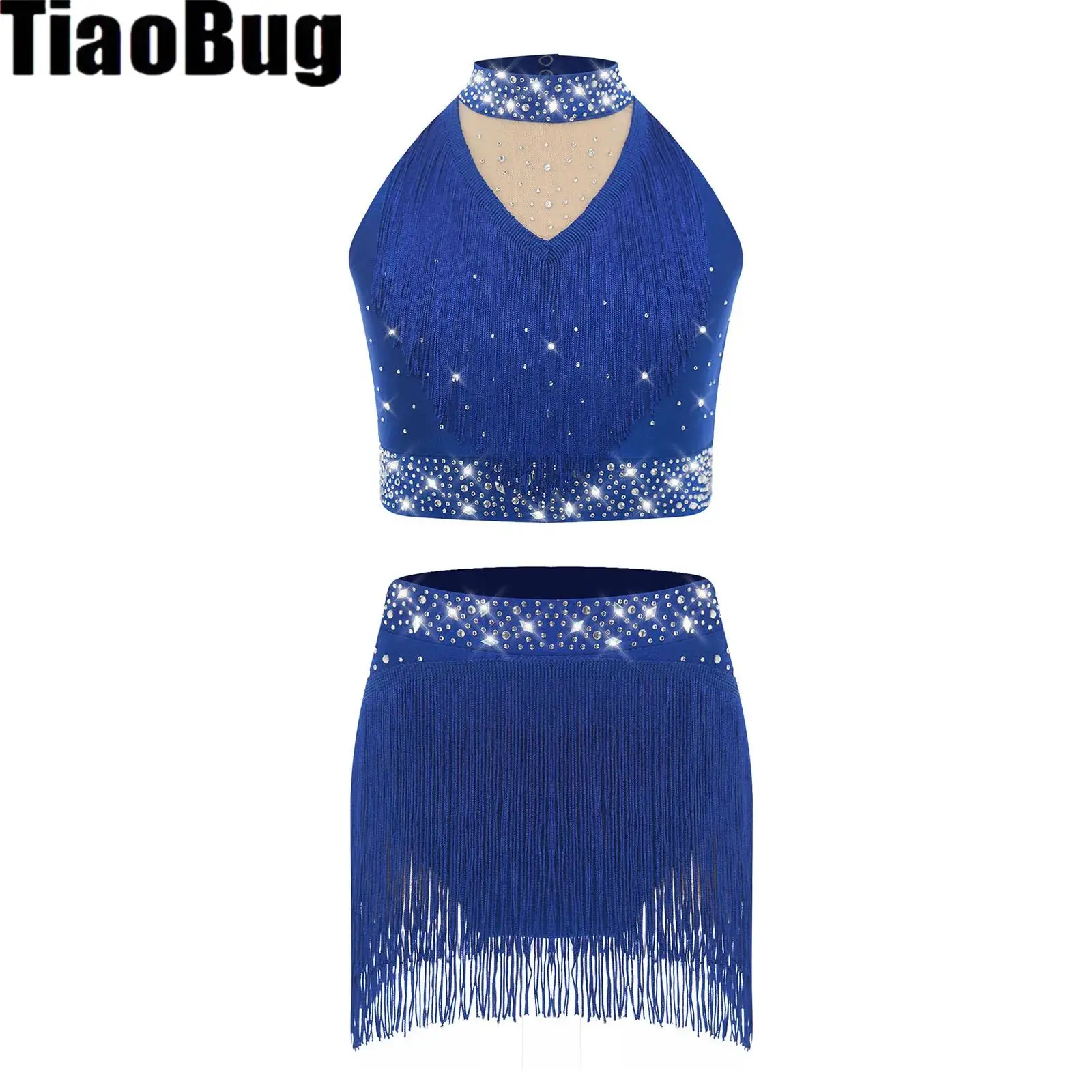 

Girls Latin Jazz Dance Outfit Sparkly Sequins Tank Tops Dance Vest with Dance Bottoms Set Sequins Fringe Performance Dancewear