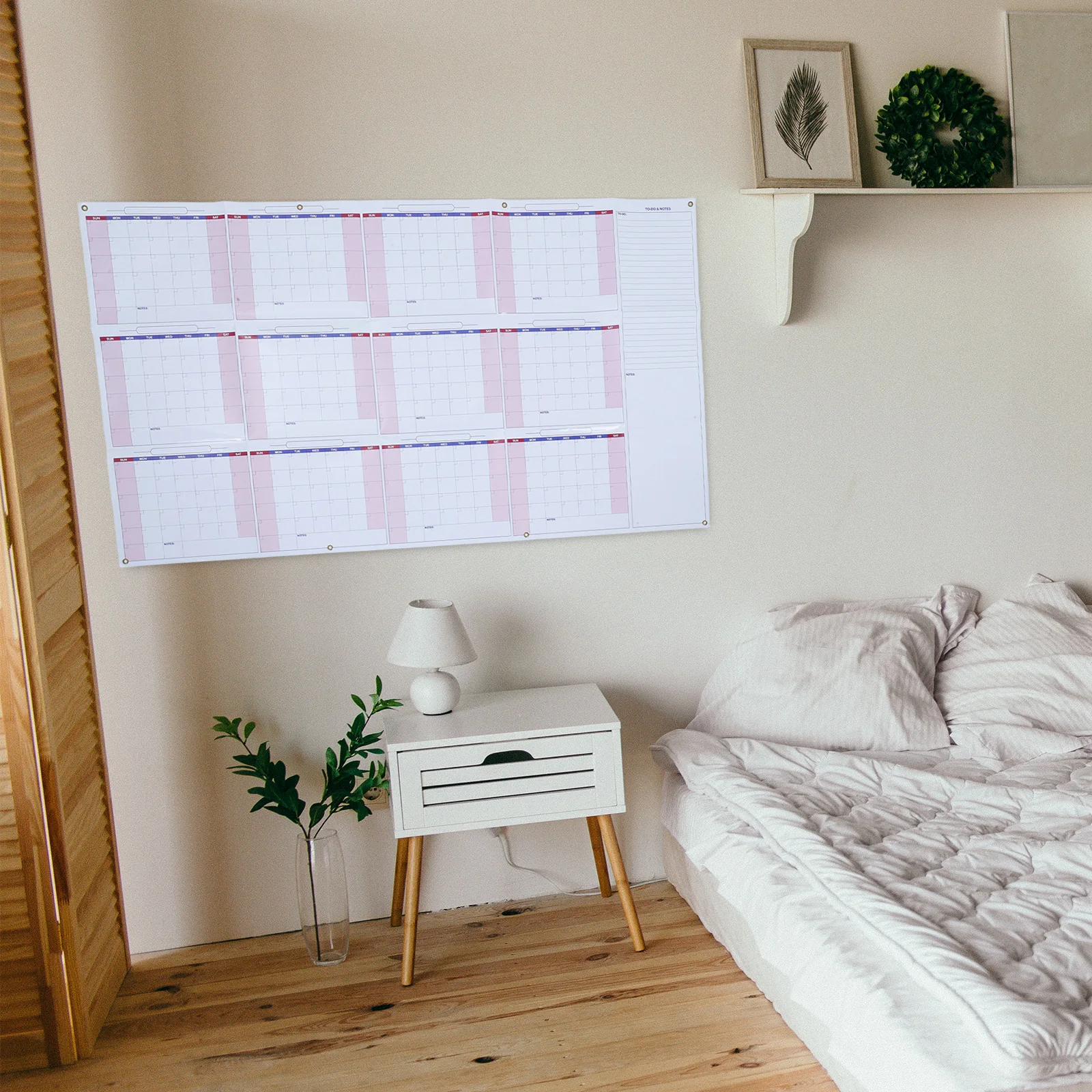 1Set Large Dry Erase Wall Calendar Hanging Undated 12-Month Laminated Reusable Annual Planner for Office