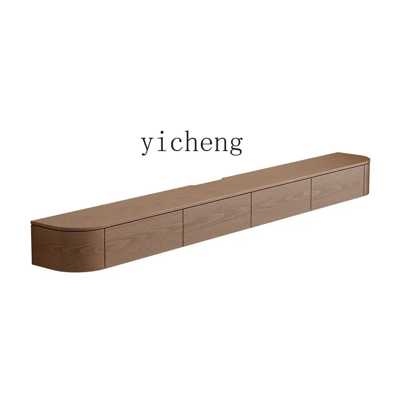 b7- solid wood suspended rock panel TV cabinet household suspended storage suspended TV cabinet