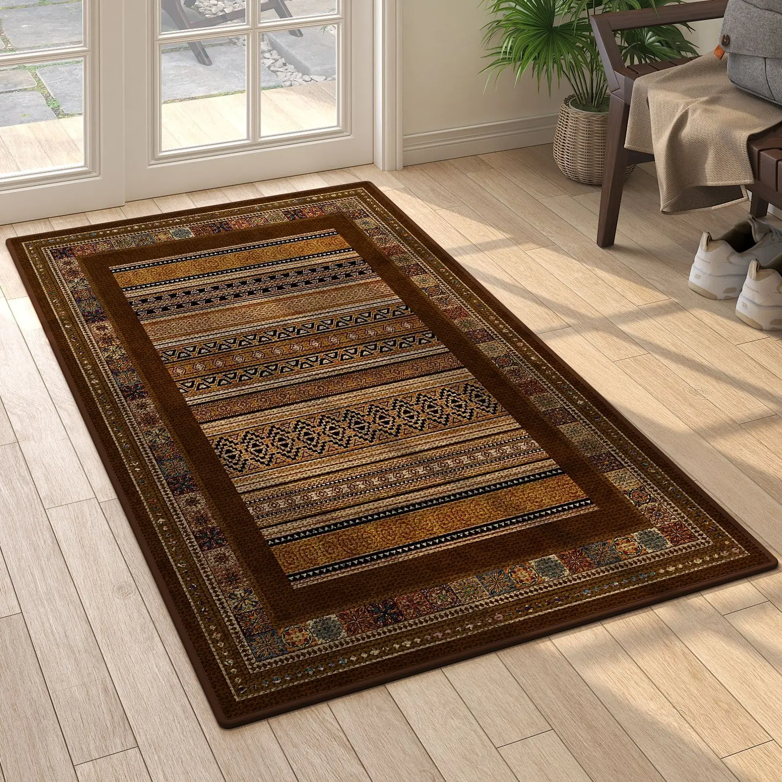 Retro Linen Entryway Mat, Wear Resistant Dirt Trapper Non Slip Mat, Absorbent Dirt Resistant Door Mat for Front Door Entrance