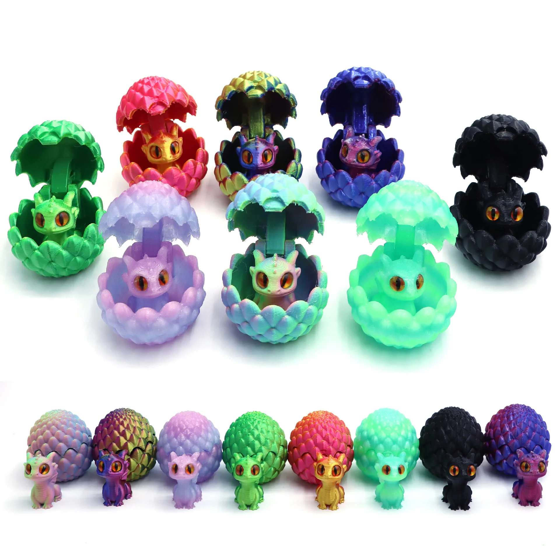 

New style 3D Printed Dragon DIY Miniature Model with Eggs for Yard Garden Decors Home Decor Kids Gift Random Eyes Design