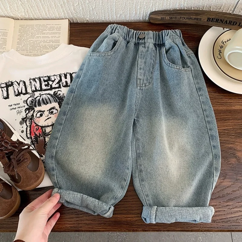 

2025 Boys' Jeans in Spring and Autumn, Mid To Large Children's Casual Pants, Handsome and Versatile, Boys' Pants, Street Style