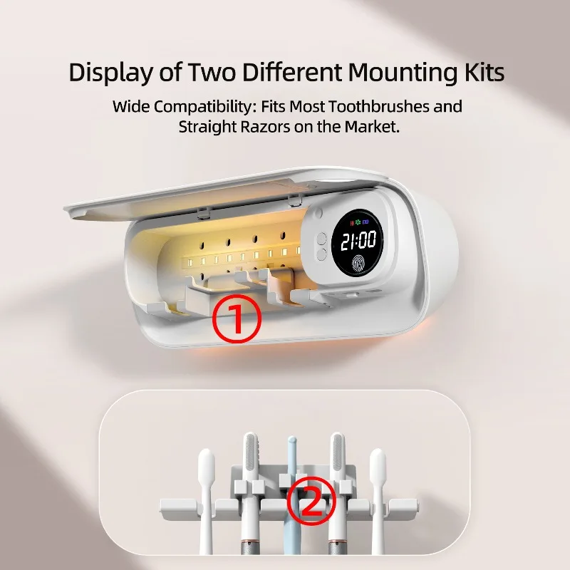 UV Toothbrush Sanitizer with 20-Min Quick Dry Dual Mount Rechargeable Toothbrush Cleaner Holder for Bathroom Family Use image 4