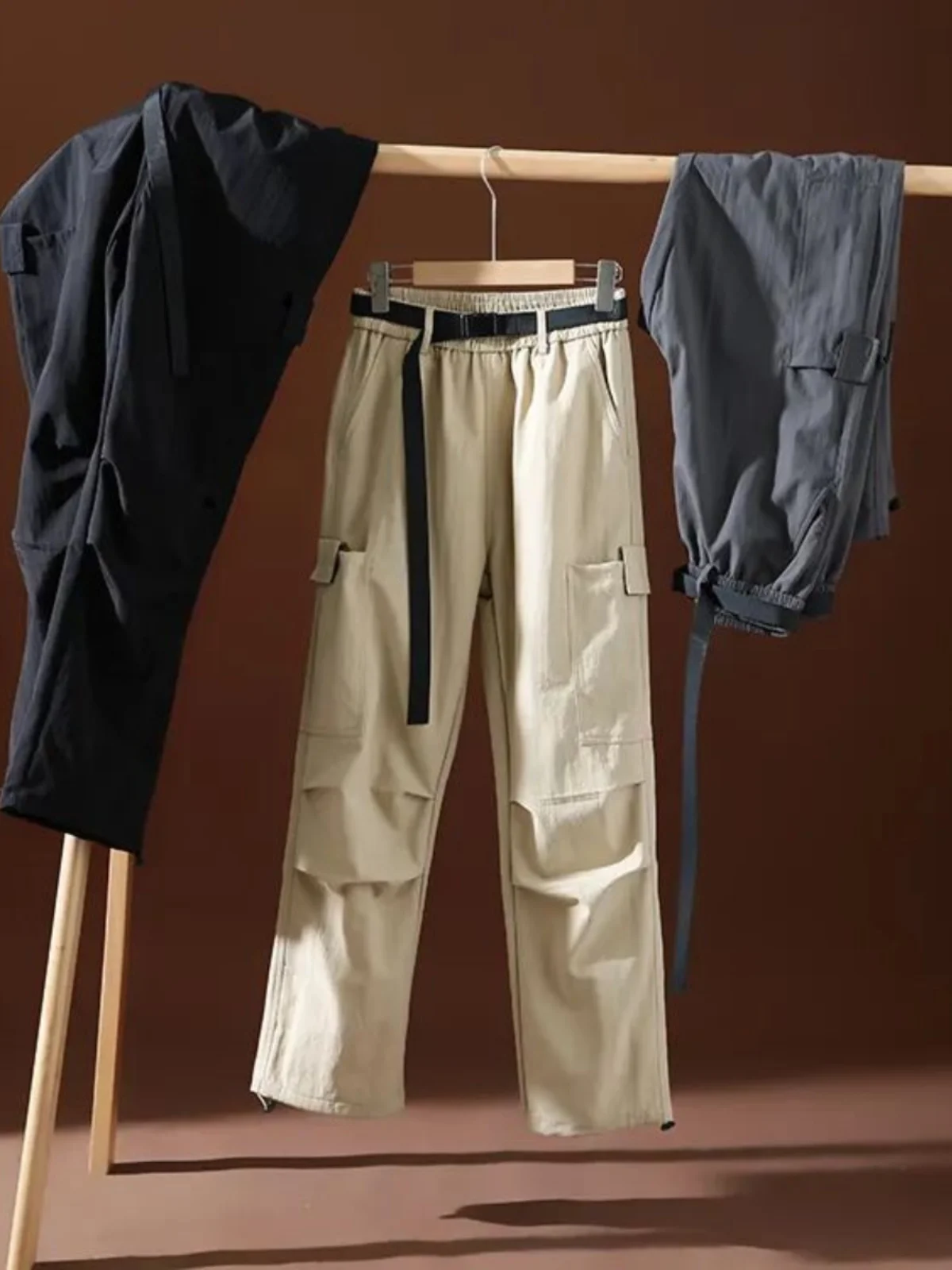 

Loose Straight Leg Pants Men's Casual Outdoor Faion Urban Sle Long Trousers Autumn Winter Cosite Material Double Layer