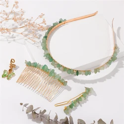 Fresh Green Aventurines Hair Accessories Natural Stone Rose Quartzs Hairstyle Hairpin Hair Hoop Hair Combs Hair Braid Girls Gift