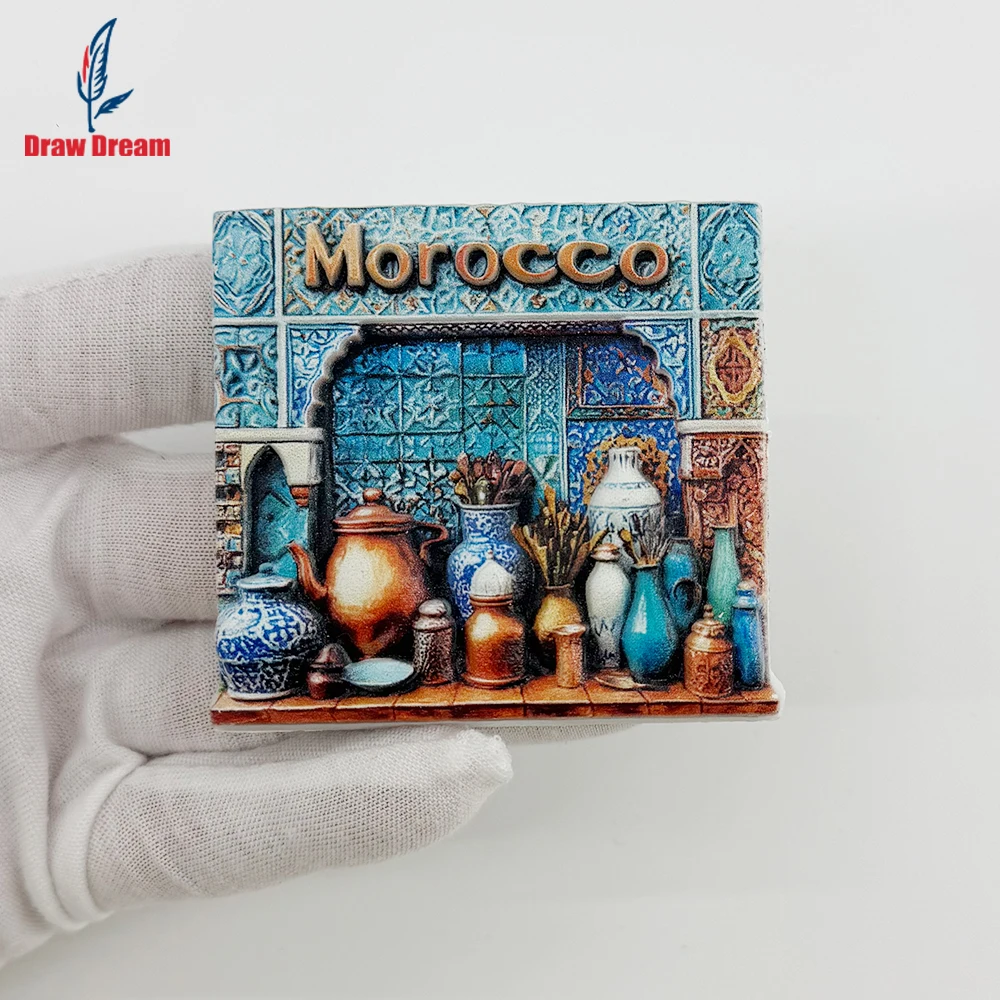 1Pc Blue Moroccan Ceramic Creative 3D Refrigerator Magnet World Travel Souvenir Collection Suitable for Home and Office Decoration, Personalized Exclusive Travel Souvenir Magnetic Refrigerator Magnet, Home Decoration, Kitchen, Room, Office, Cabinet Crafts, Gifts, Holiday Souvenirs, Exquisite Small Gifts