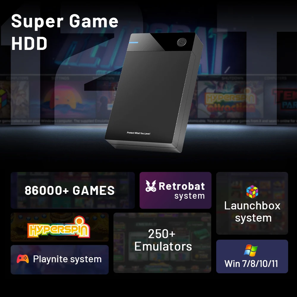محرك أقراص ثابتة للألعاب سعة 12 تيرابايت مع صندوق إطلاق Hyperspin Retrobat Playnite مع 86000+ وحدة تحكم فائقة لألعاب الفيديو الرجعية لـ PS3/PS2/PS/WII/WIIU