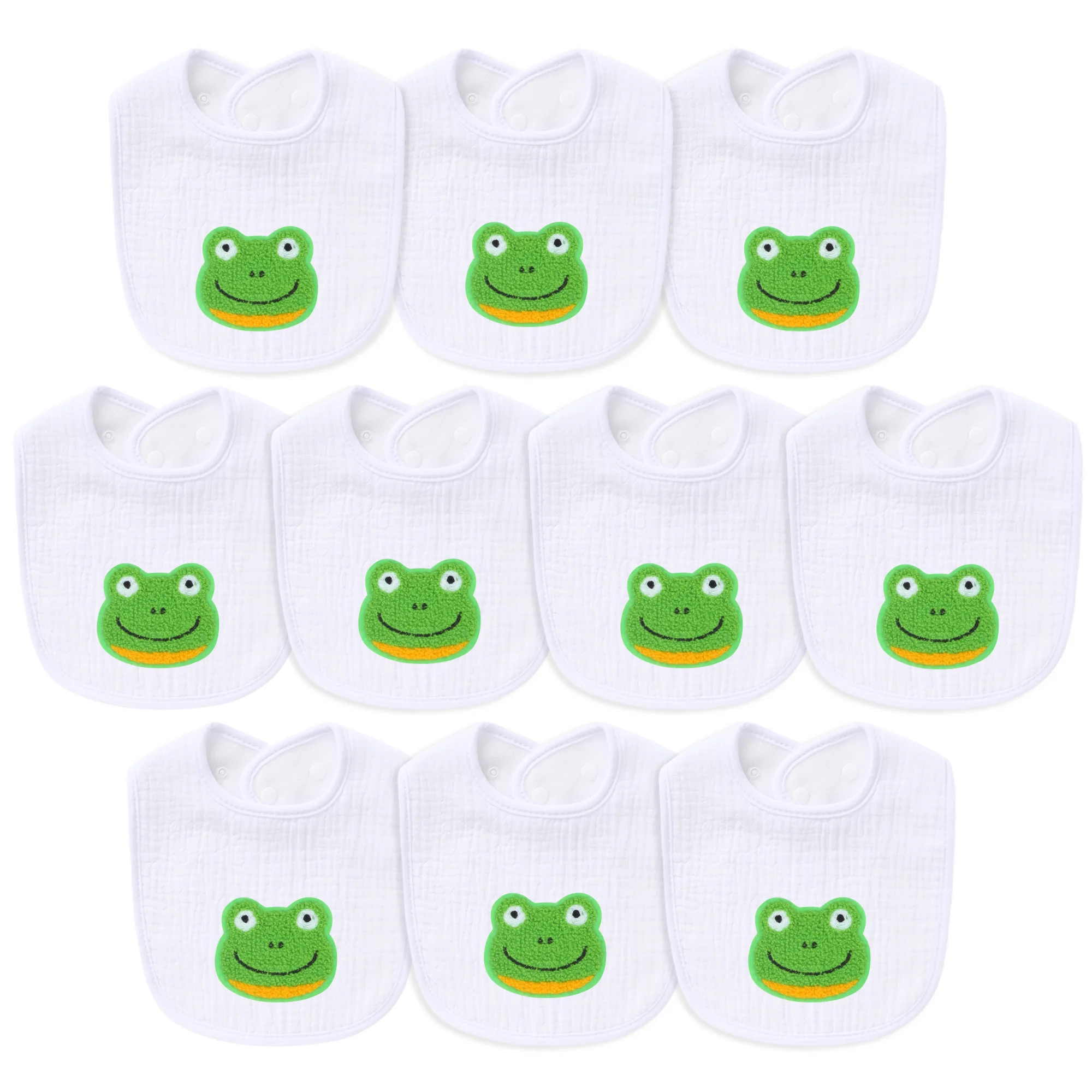 

10 Piece Soft Cotton Baby Bibs Comfortable Newborn Boys and Girls Bibs for Drooling, Teething, Feeding(Cute Frog)