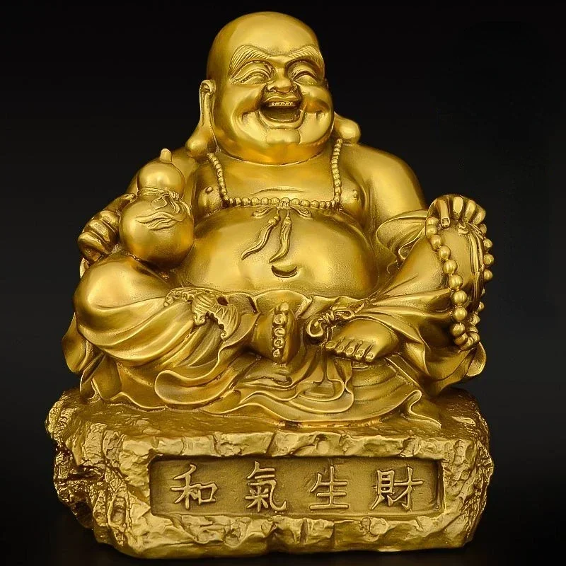 Feng Shui Copper Maitreya Buddha Ornament Laughing Home Big Belly Bodhisattva Sculptures