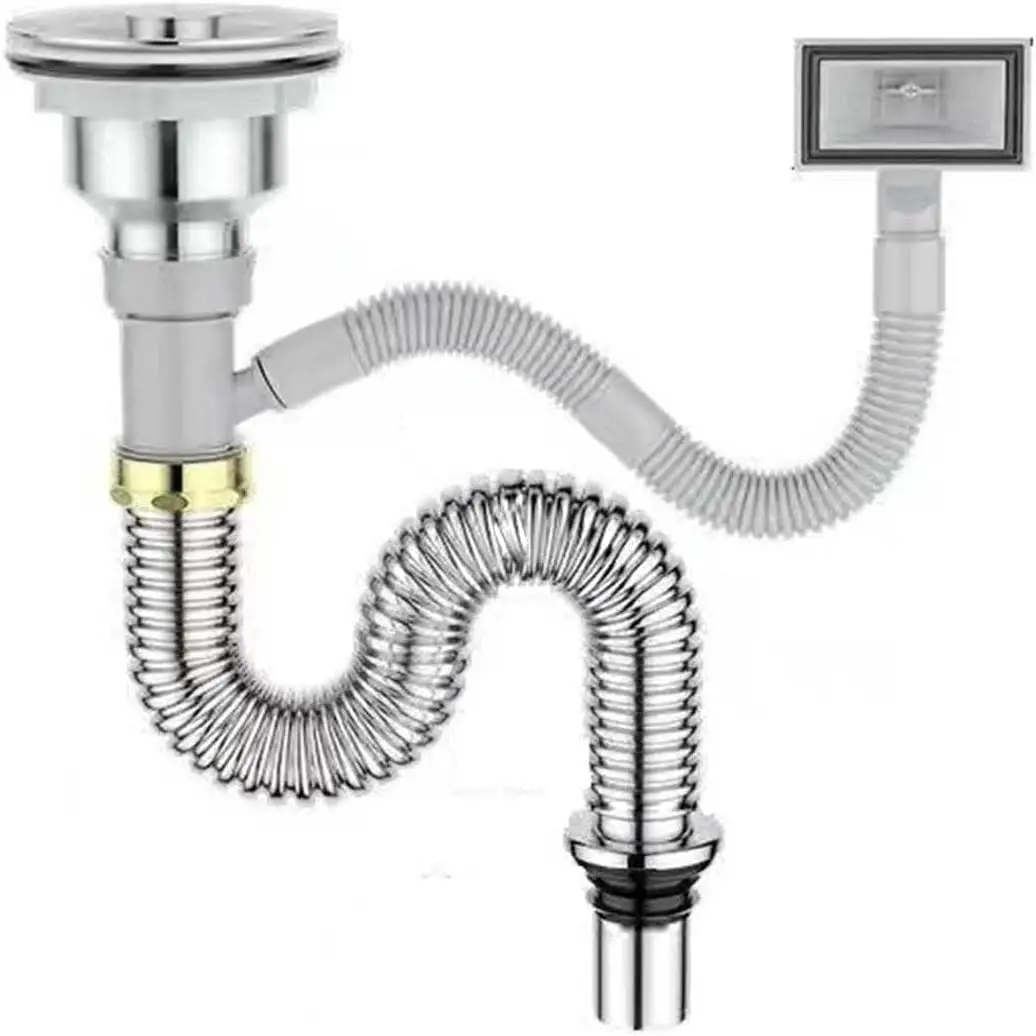 

Фитинги для сливной трубы кухонной мойки, комплект для мойки из нержавеющей стали, гибкая сифонная труба, канализационная труба для кухонной мойки