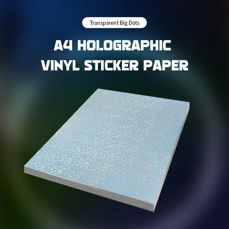 A4 Holographic Vinyl Sticker Paper Transparent Big Dots PET Adhesive Paper For Inkjet Printer Waterproof Anti-tear DIY