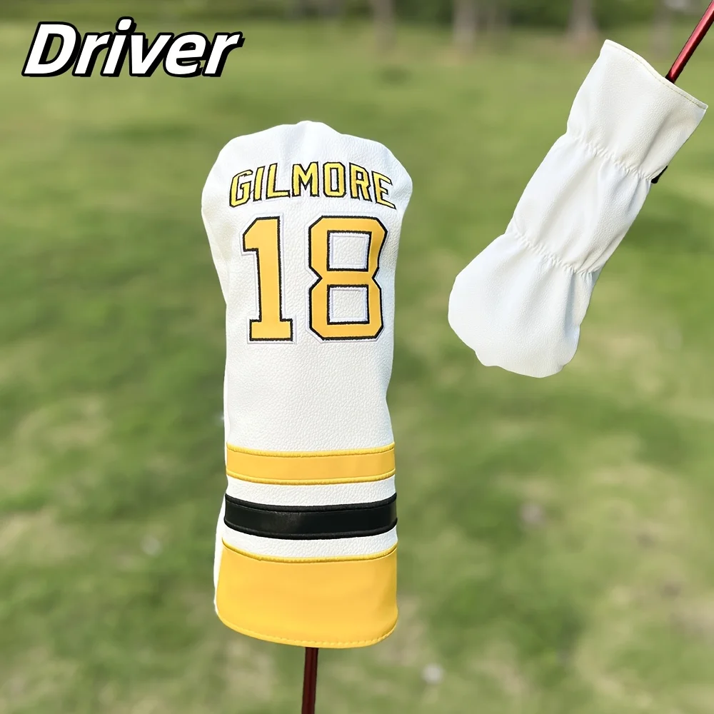 Golf Club Head Cover with Number 18 Design - White and Yellow Stripe Design, Golf Accessories, Dustproof and Durable Material